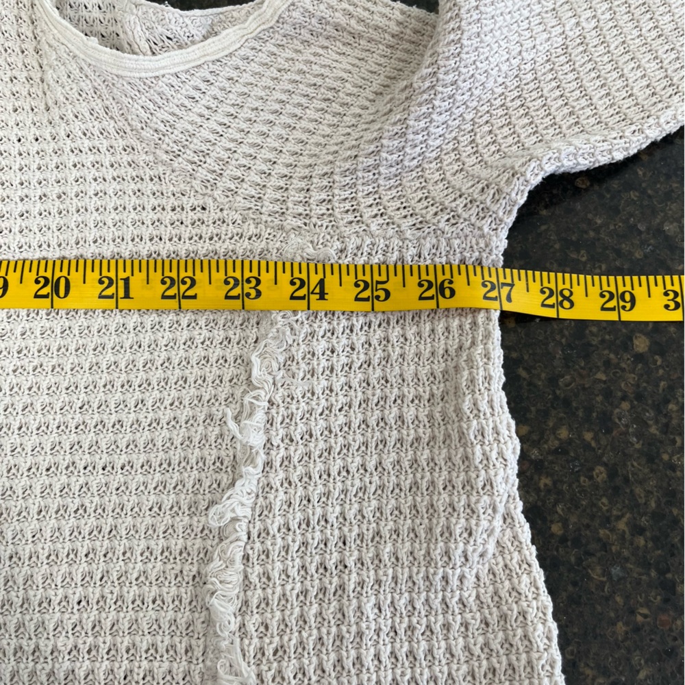 Free People Cream Ivory Off-Shoulder Raw Hem Cotton Women's Waffle Knit Sweater - Picture 8 of 12